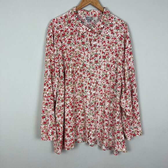 J.Jill Blouse Top Womens Plus 4X Multicolor‎ Floral Button Up Shirt Long Sleeve - Picture 1 of 11